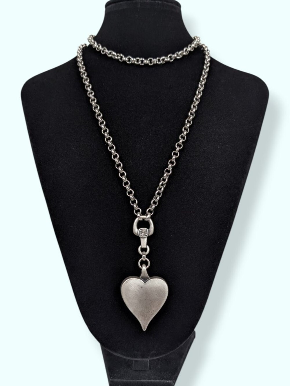 Danon Belcher Infinity Chain Swarovski Crystal Brushed Heart Pendant Necklace